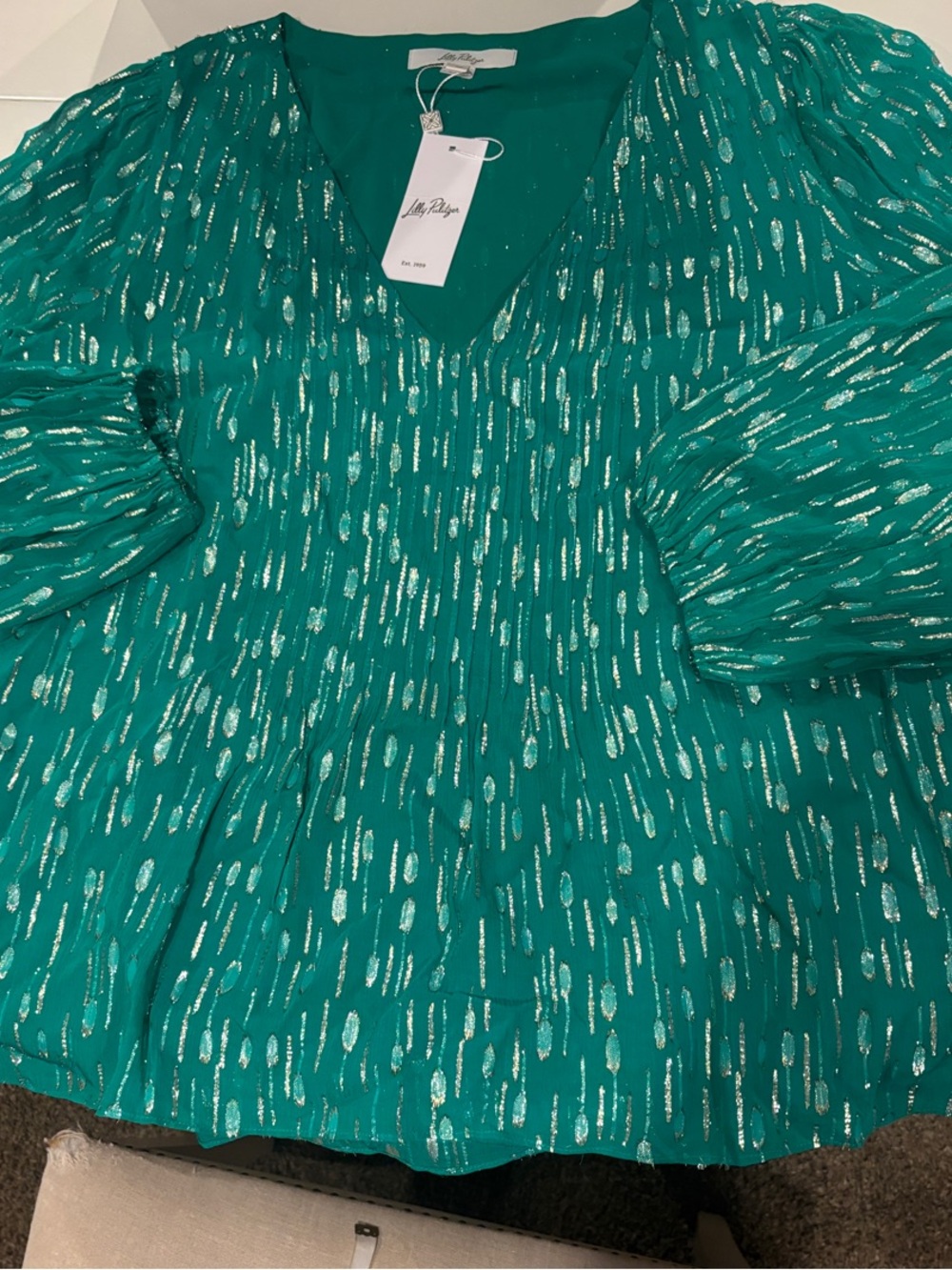 Lilly Pulitzer Teal V-Neck Metallic-Accent Tunic